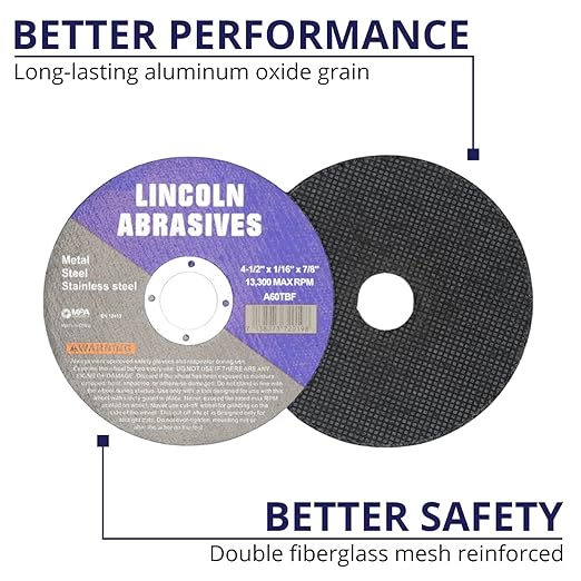 25 Pc 4.5" x 1/16" x 7/8" Cut-Off Wheels Lincoln Abrasives Metal & Stainless Steel