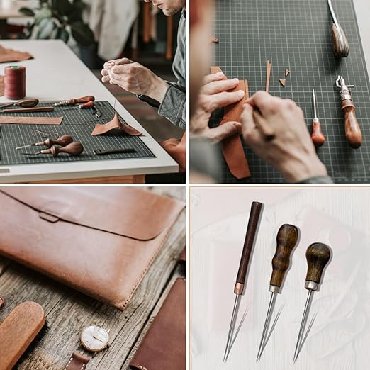 6 PCS Awl Tool, Leather Awl Punch Tool, Gourd Shape Handle Punch Tools for DIY Leather Sewing Punching