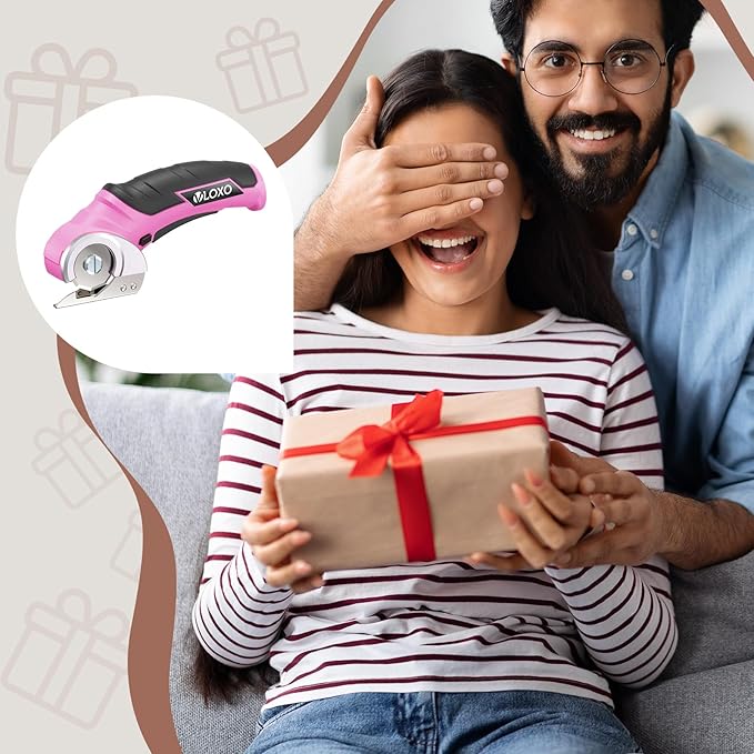 VLOXO Cardboard Cutter, Cordless Electric Scissors for Leather with Safety Lock, Box Cutter Electric Multi-Cutting Tools Rechargeable Powerful Scissors for Canvas Leather Plastic with Storage Box Pink