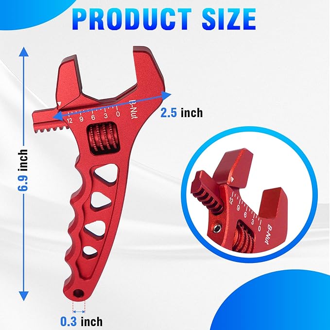 AN Hose Fitting Adjustable Wrench 3AN-12AN Lightweight Aluminum (Red)