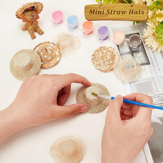 AHANDMAKER 30 Mini Straw Hats Craft Doll Hats Ornaments Woven Caps - Image 3