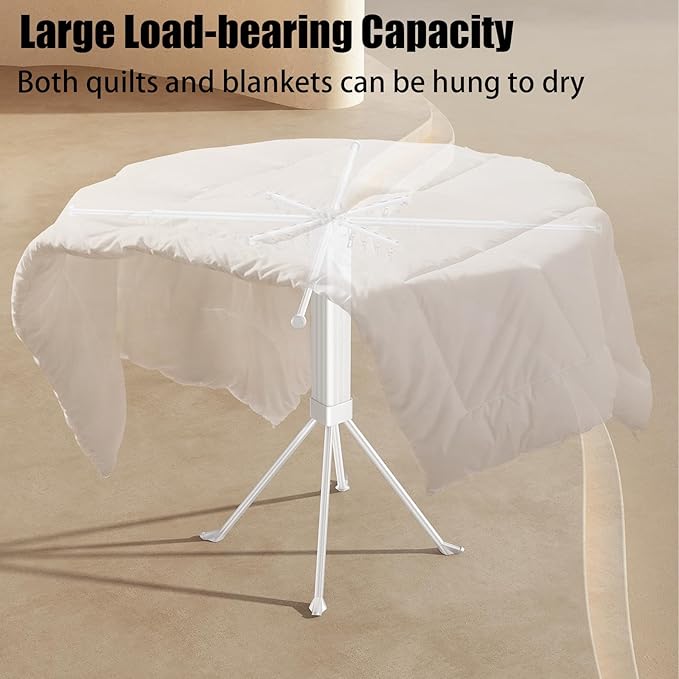Laundry Drying Rack with 16 Clips Clothes Drying Rack Foldable Collapsible Clothing Rack Retractable Length Space-Saving for Laundry Room Camping Indoor Outdoor