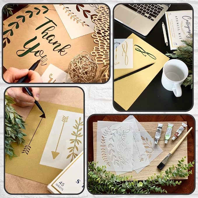 Boutique Calligraphy Stencil Template Kit | 45 Reusable Pieces | Lettering Upper - Image 7