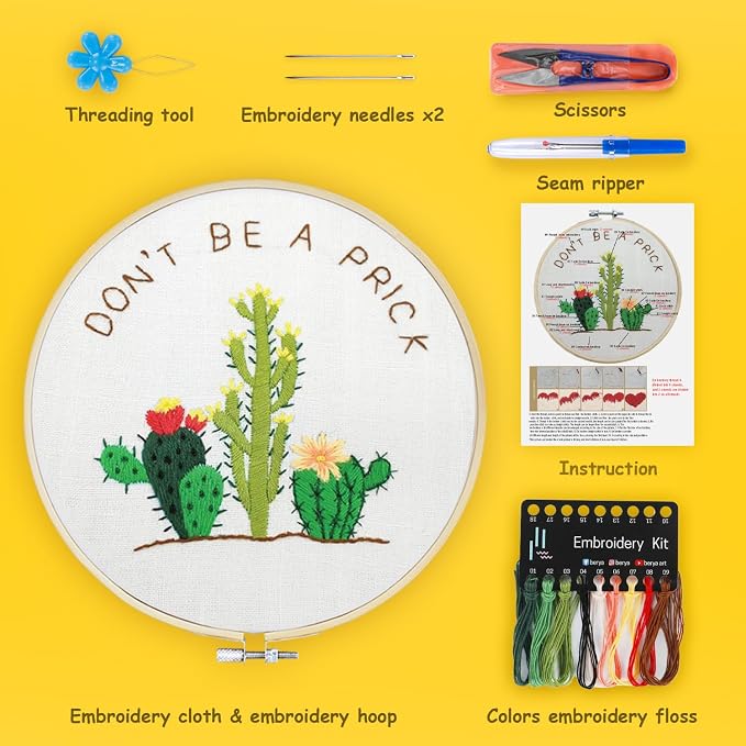 BERYA Cactus Embroidery Kit Including Video Step by Step Instructions - Image 2