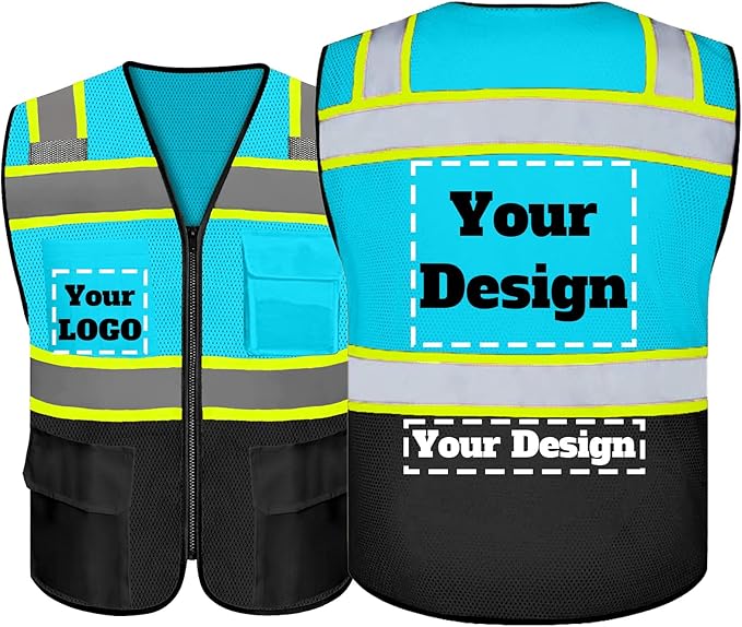 Safety Vest Customize Logo with 5 Pockets & Zipper Reflective High Visibility Vest Class 2 Outdoor Workwear