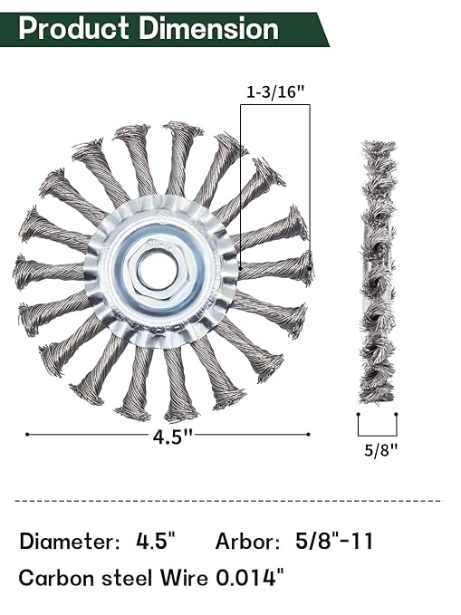 Knotted Wire Wheel Brush 4.5in 5/8-11 Threads Arbor for 4-1/2" Angle Grinder - 1pcs