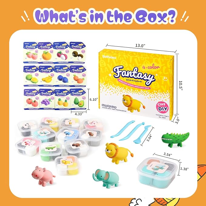 Both idea Air Dry Clay Kit, Animal Theme | 12 Packs, Non-Toxic Kids Gift | - Image 3