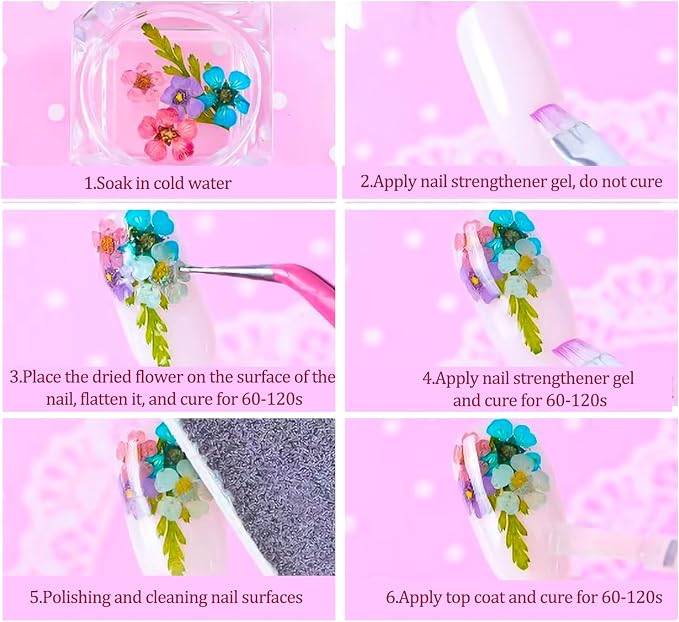 4 Boxes 3D Dried Flowers for Nails, Mini Dried Flowers Nail Stickers Decals | - Image 8