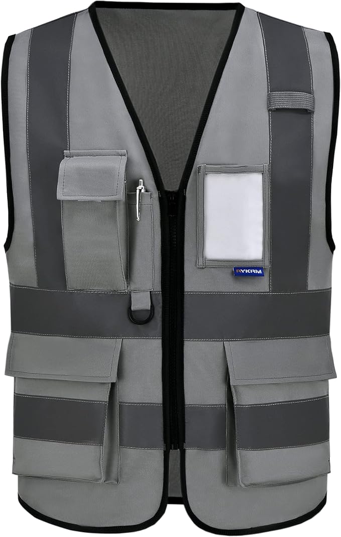 A-SAFETY grey security vest with zipper pockets