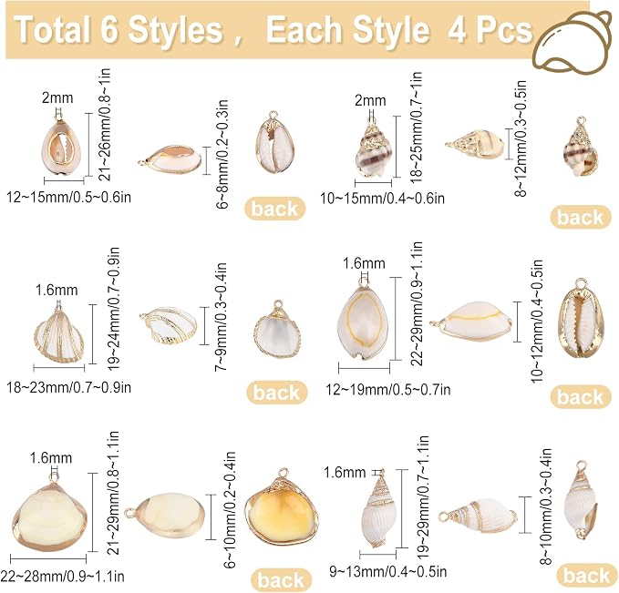 SUNNYCLUE 1 Box 24Pcs 6 Style Electroplate Spiral Seashells Charm Craft Charms - Image 2