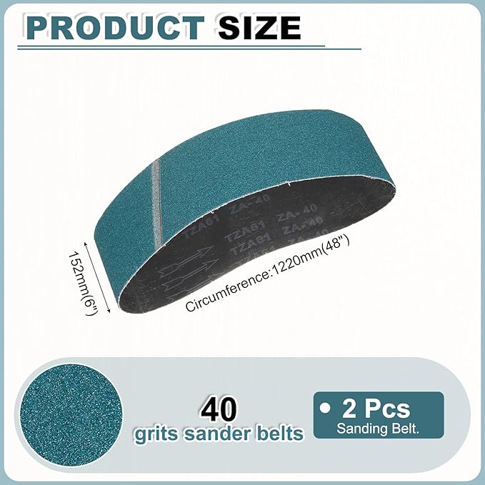 HARFINGTON 6 x 48 Inch Sanding Belts, 2 Pcs 40 Grit Zirconia Abrasive Belt Sander File Belt for Woodworking, Metal Polishing, Knife Sharpener