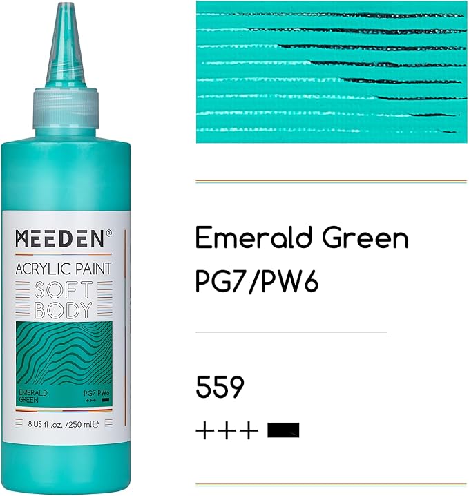 MEEDEN Soft Body Acrylic Paint: Emerald Green Matte Finish - 250ml/8.45oz Bulk - Image 2