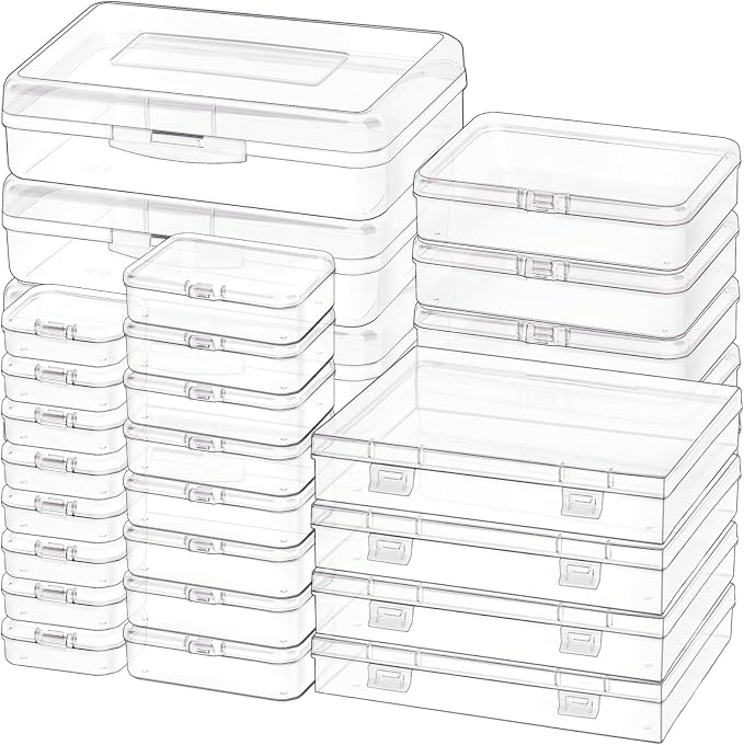 28 Pack Mixed Sizes Rectangular Mini Plastic Containers Clear Plastic Storage by Jutieuo