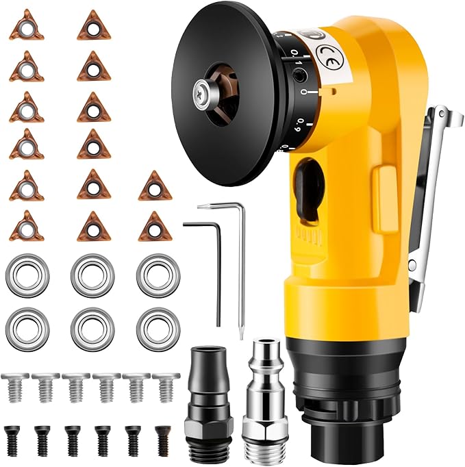 2 in 1 Pneumatic Chamfering Tool- Mini Air Chamfer Tool with Multi-Angle Chamfering Kit,45 Arc Corner Deburring Beveling Chamfer Machine for Metal, Acrylic,Woodworking (Yellow)