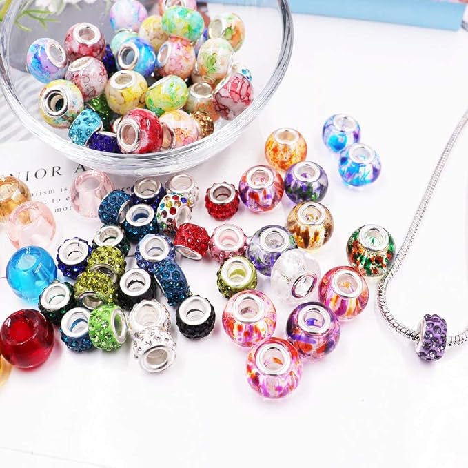 Aipridy European Large Hole Beads, Colorful Glass Charm Beads Set - Image 4