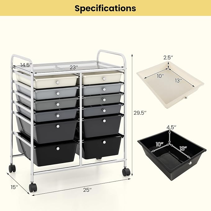 BECOMFORT 12-Drawer Rolling Cart - Image 3