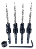 FTG USA Countersink Drill Bit Set 4 Pc #8 (11/64") Wood Bit, Tapered Bit, Stop Collar, Hex Wrench for Woodworking
