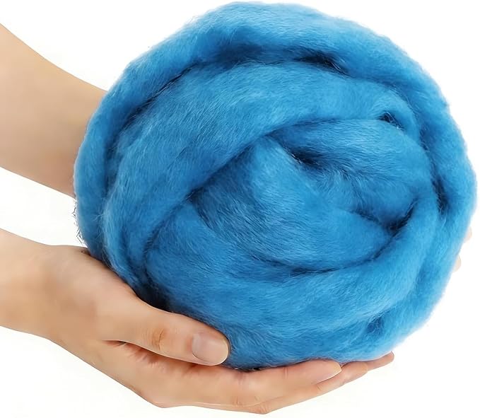 Sky Blue Roving Wool, 3.5oz Felting Wool, Soft Wool Batting by MakeEveryProductCarefully