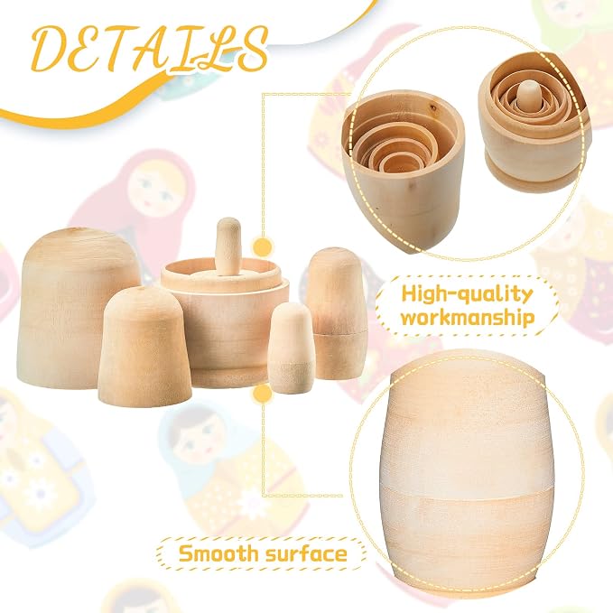 Chalyna 2 Sets Blank Russian Nesting Dolls Unfinished DIY Kit - Image 3
