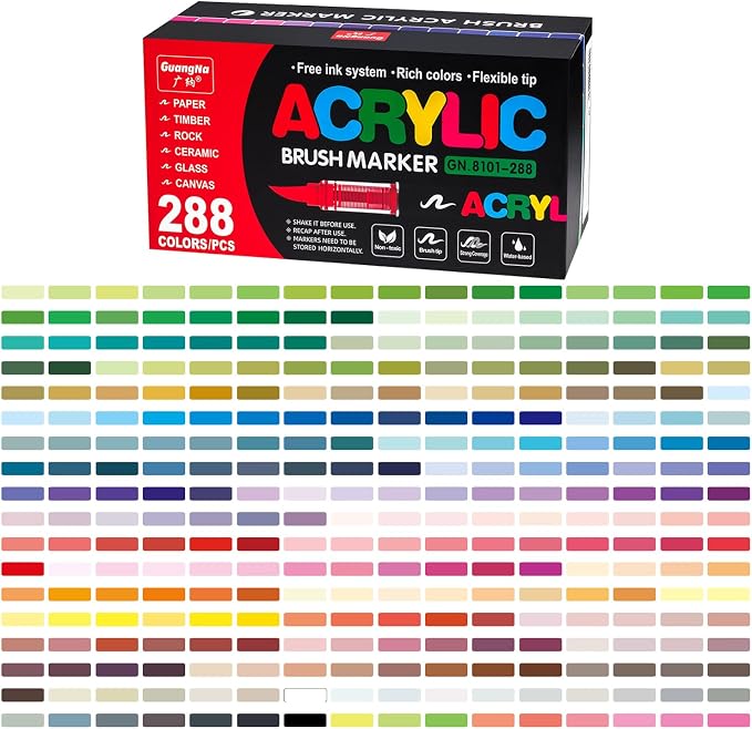 288 Colors Acrylic Paint Markers Set, Soft Flexible Brush Markers - Image 7