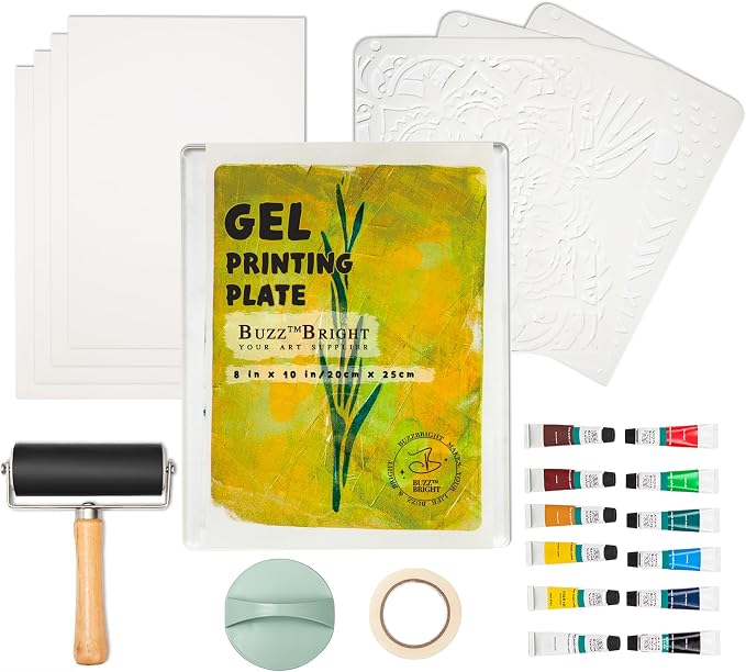 BuzzBright Gel Printing Plate kit, Complete Printmaking Set by BuzzBright