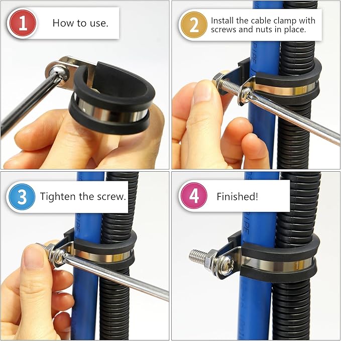 20 PCS 3/8 Inch Cable Clamps, 304 Stainless Steel Cable Clamps, Insulated Clamp, Hose Clamp, Pipe Clamp, Sturdy Clamp, and Wire Clamp by RTHIEAI