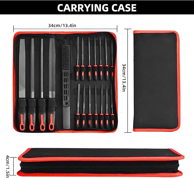 Greywolf 17 pcs File Set, Metal Files, Premium T12 Carbon Steel Flat, Half Round, Round and Triangular Files and 12 pcs Needle Files and Carrying Case for Metalworking and Woodworking