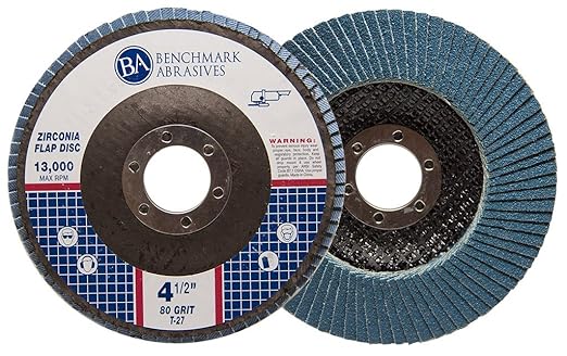 Benchmark Abrasives 4.5" Premium Zirconia Type 27 Flat Flap Discs Grinding Wheels for Sanding Stock Rust Removal Finishing Grinding Deburring Stainless Steel, 7/8" Arbor (100 Pack) - 80 Grit
