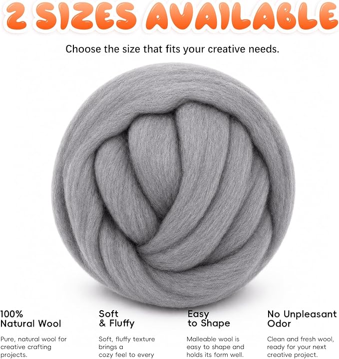 1.76oz Wool Roving: Needle Felting Wool White Roving Wool Felting Supplies Pure - Image 8