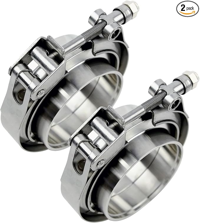 2.5 inch V Band Clamp - 2 sets of Quick Release Vband Exhaust Clamp with Flange Stainless Steel for Automotive exhaust system, turbocharger, downpipe and mufflers (2.5" - 2 Pack)