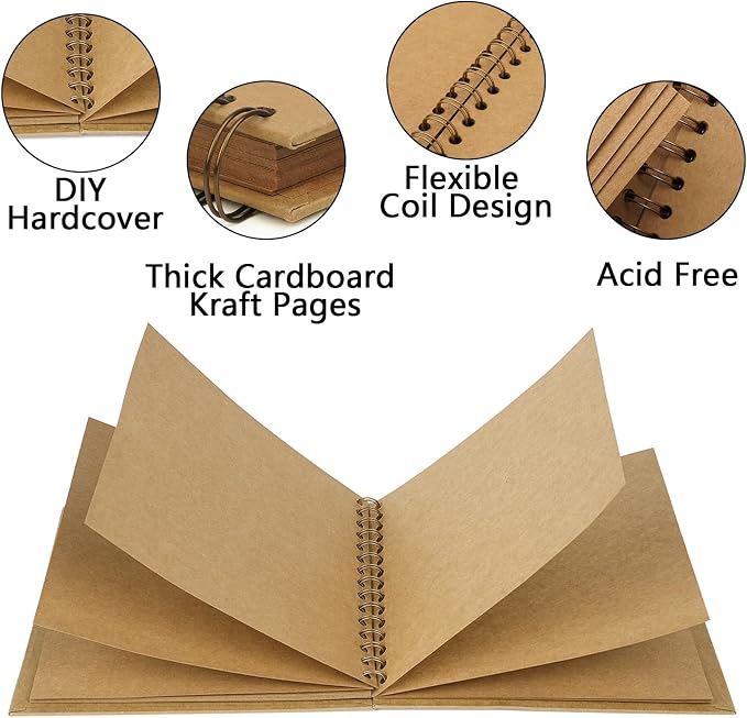 10x10 Inch DIY Scrapbook Photo Album, Hardcover Kraft Paper Acid-Free, 20 Sheets - Image 5