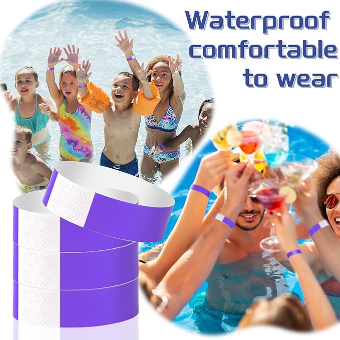 2000 Pcs Paper Wristbands for Events Waterproof Neon Purple Wrist Bands Adhesive Concert Identification Wristbands Hand Bands for Events(Purple)