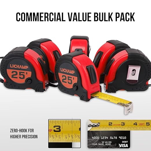 LICHAMP Tape Measure 25 ft, 6 Pack Bulk Easy Read Measuring Tape Retractable with Fractions 1/8, Multipack Measurement Tapes 25-Foot by 1-Inch, C6RD