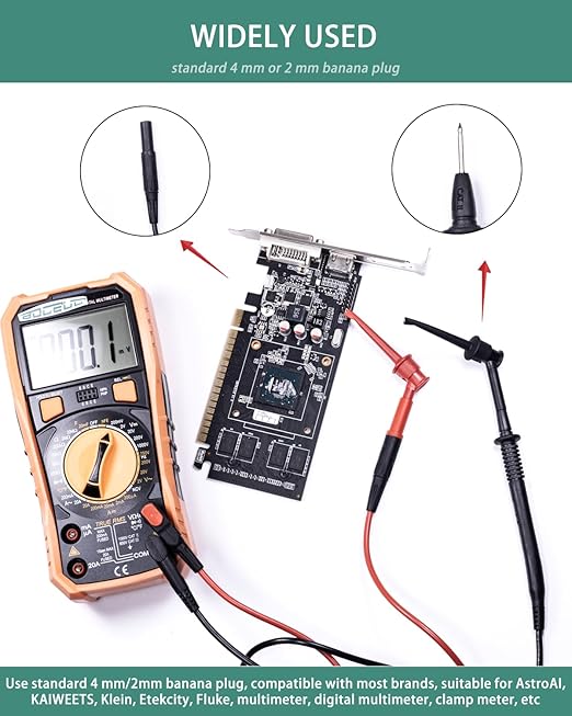 Mini Grabber Test Clip with 2MM Banana Jack, 2 PCS Multimeter Test Lead Hooks Clips Push on Test Probe Electronic Testing IC Grabber