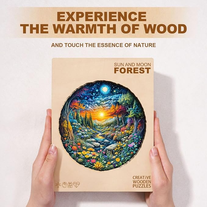 Sun Moon Forest Puzzles Adults Gifts Wooden 200 Pieces 11.4 * 11.4in - Image 8