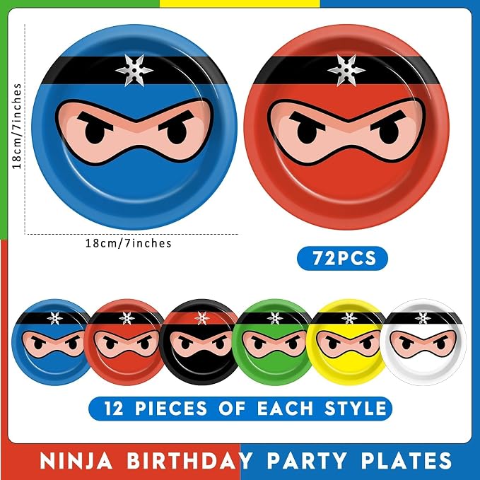 Naozinebi 72PCS Ninja Birthday Plates Karate Party Supplies Ninja Warrior - Image 2