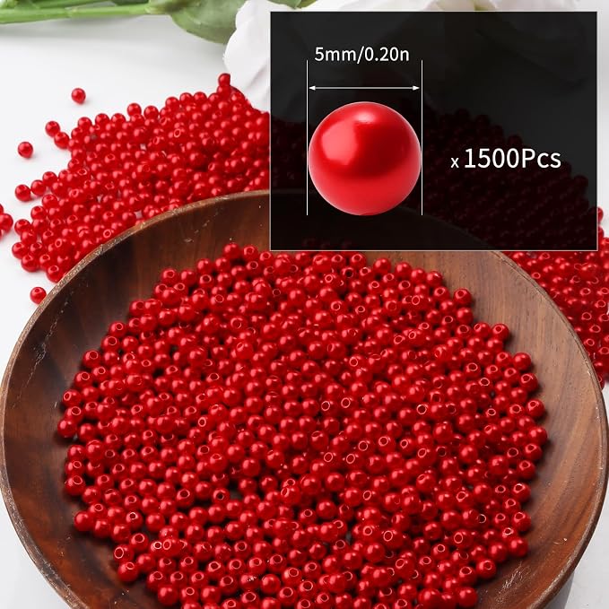 1500pcs Red 5mm Pearl Beads - Image 2