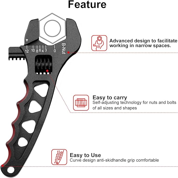 Adjustable 3AN-12AN Adjustable Wrench Spanner Lightweight for AN Hose Fitting Aluminum Black