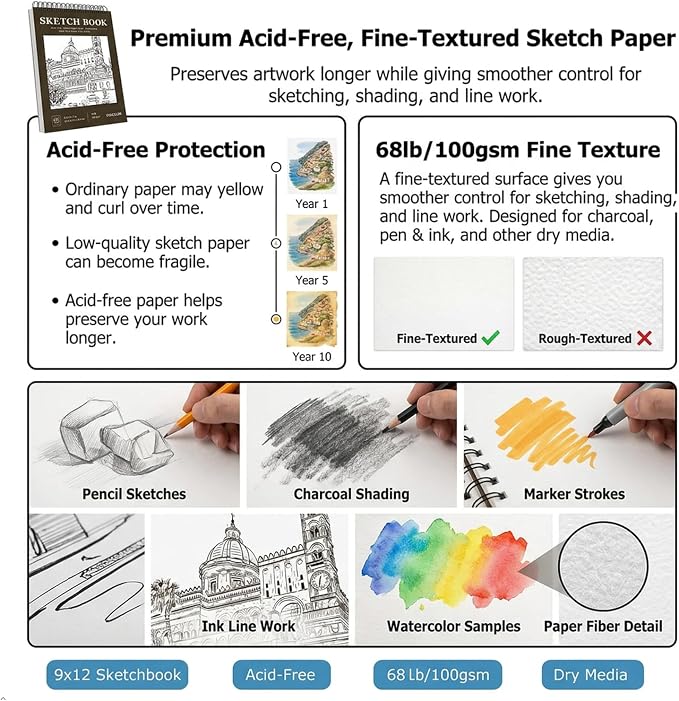 Professional Drawing Supplies for Sketch, Pastel Pencils & Sticks. Soucolor - Image 3