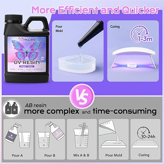 HeyClear 1000g UV Resin kit Crystal Clear, Low Odor, Premixed UV Epoxy Resin - Image 4
