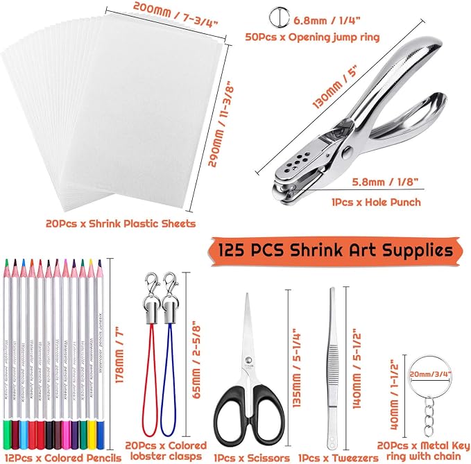 shynek Shrinky Plastic Sheets Keychain Kit, Hole Punch, Scissors - Image 2