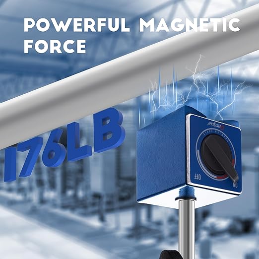 Dasqua Magnetic Base, Adjustable Stand with Fine Adjustment Holder for Dial Indicator, 3/8" Clamping Hole, Strong Pull Force 176lb/80kg