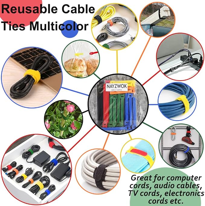 160pcs Cable Ties Reusable Colorful Wire Ties Cable Management Cord Ties - Image 3