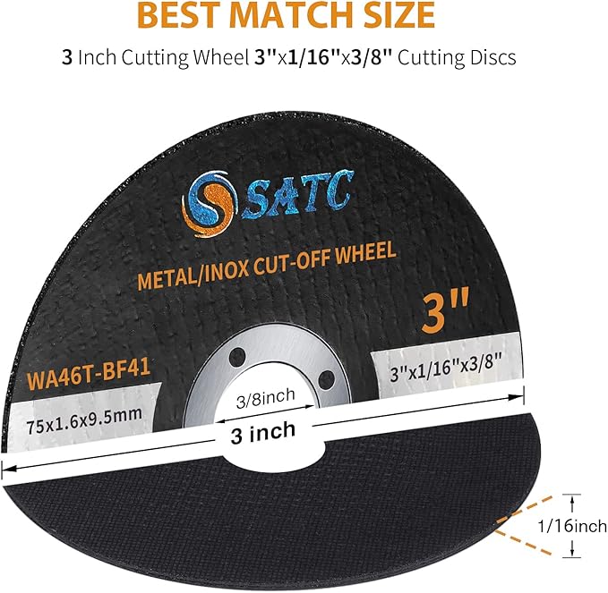 S SATC Grinder Wheel 25 PCS Cut Off Wheels 3 Inch Cut Off Wheel 3" x1/16 x3/8" Fits Any Angle Grinder Air Tool