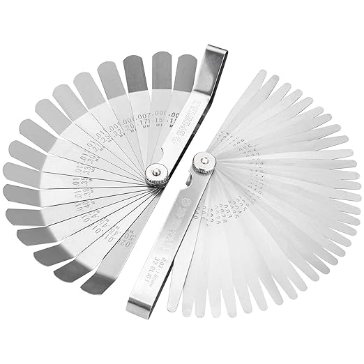 Spurtar Feeler Gauge Set Stainless Steel, 32 Blades Tapered and 16 Blades Offset Filler Gauge Set, Dual Marked SAE and Metric Feeler Guages for Spark Plug, Valve, Piston, Guitar