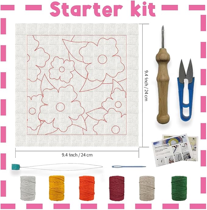 INFUNLY Punch Needle Frame Kits Red Flowers Punch Needle Embroidery Set - Image 2