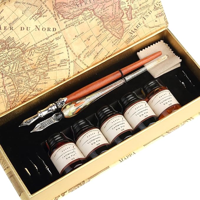 MU-02 Calligraphy Pen Set, Glass Dip Pen and Handcrafted Wooden Dip Pen Gift Set by GC+QUILL