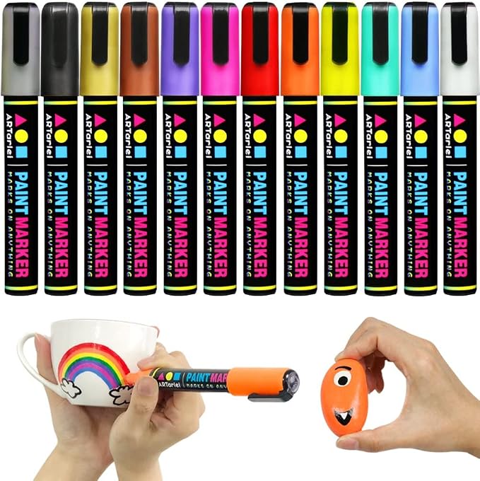 Permanent Markers for Rock Painting, 12 Colors, Medium Point, Quick-Drying by ARTarlei