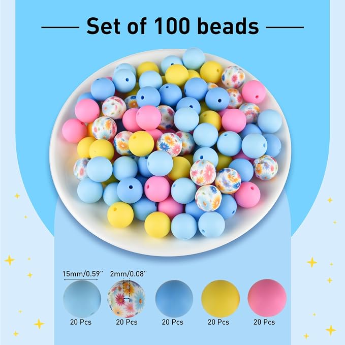 ASTARON 100 Pcs 15mm Silicone Beads - Image 2