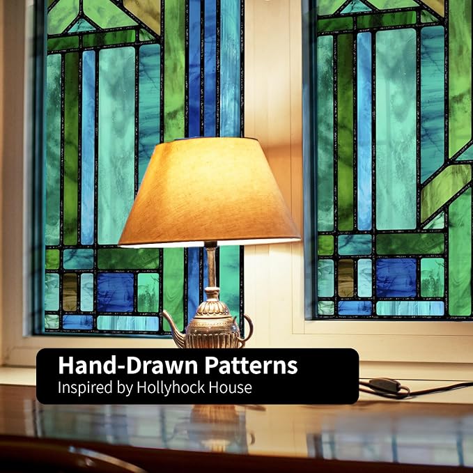 Original Hand Drawn Faux Stained Glass Window Film, Double-Sided Privacy Static - Image 5